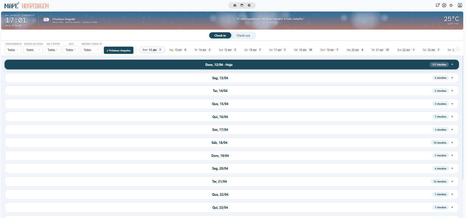 Check-in Dashboard Preview